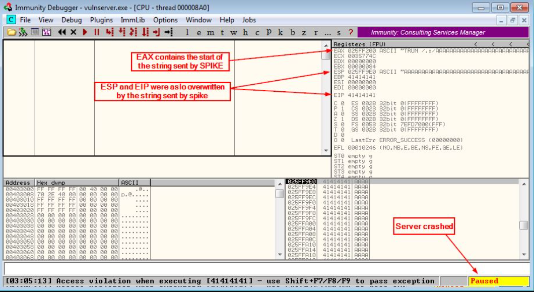 Exploitation du Vanilla Buffer Overflow dans VulnServer (commande TRUN ...